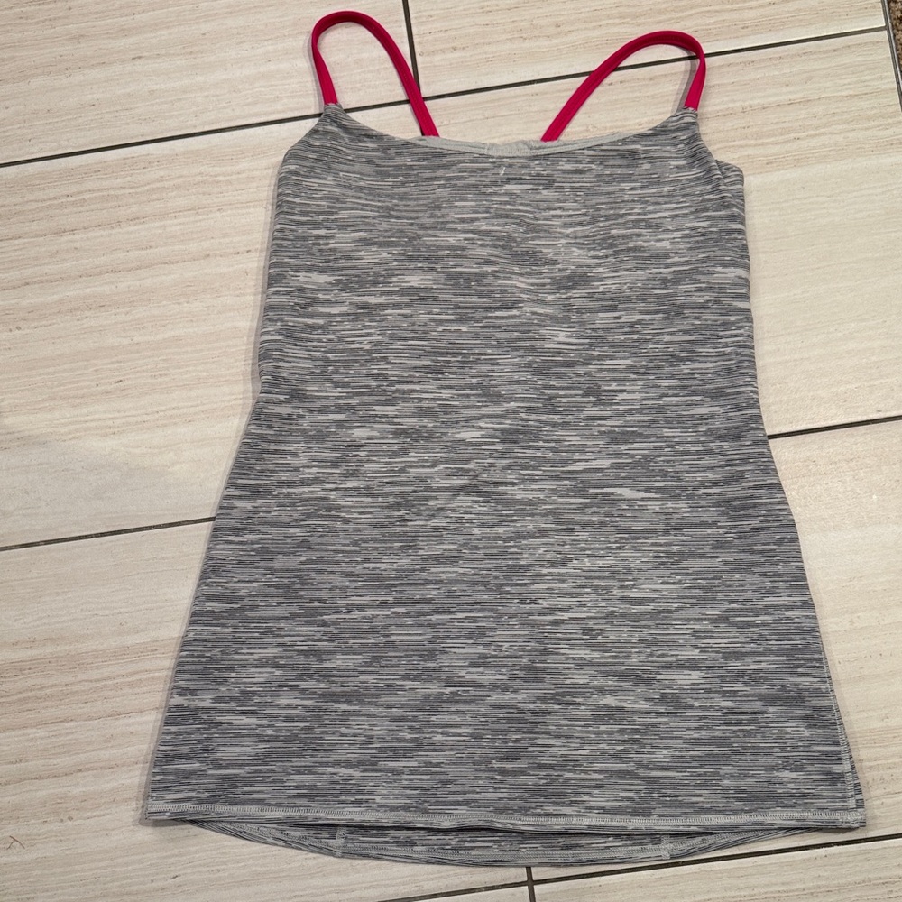 lululemon athletica Gray Tank Top with Pink Straps, size 10